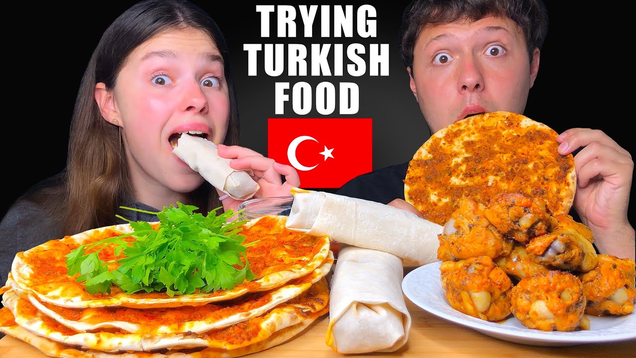 ASMR TRYING TURKISH FOOD (Lahmacun, Çiğköfte Dürüm) Mukbang Eating Sounds 먹방 Tati ASMR