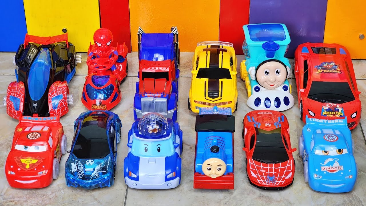 Bermain Mobil Superhero, Mobil Spiderman, Lightning Mcqueen, Kereta Thomas, Transformers, Bumblebee