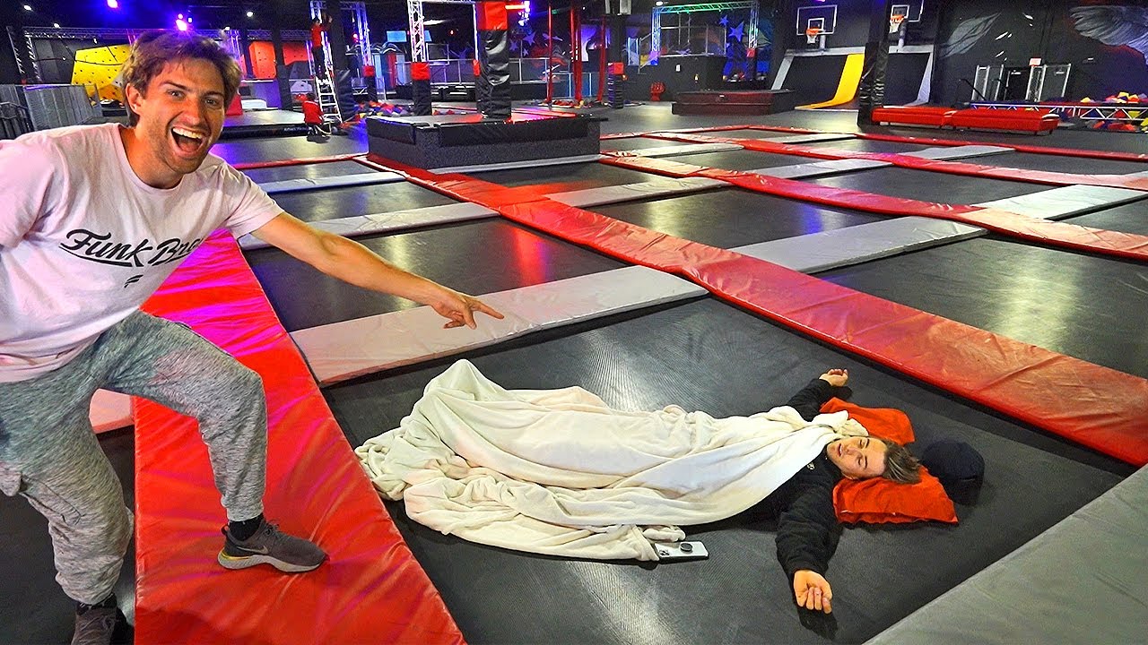 ILLEGAL Overnight Challenge at Trampoline Park!