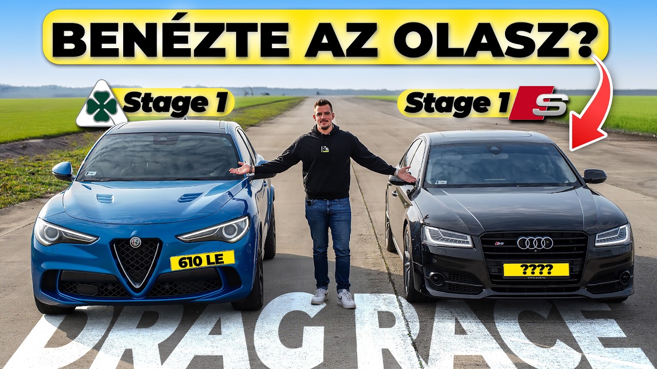 NYERHET A NEHÉZ LUXUSLIMUZIN A CSÚCS ALFA ELLEN? - Stelvio QV (Stage 1) vs S8 Plus (Stage 1)