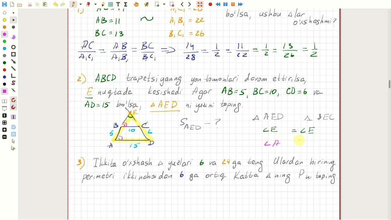 Uchburchaklar o'xshashligining uchinchi alomati. Geometriya 9-sinf. 5-dars
