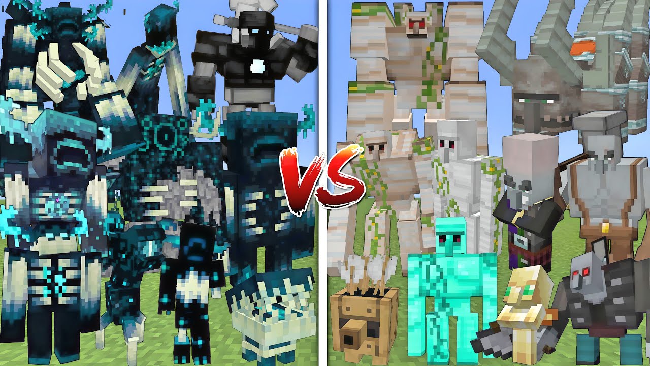ALL WARDENS VS ALL IRON GOLEMS & PILLAGERS ALLIANCE MOBS BATTLE IN MINECRAFT