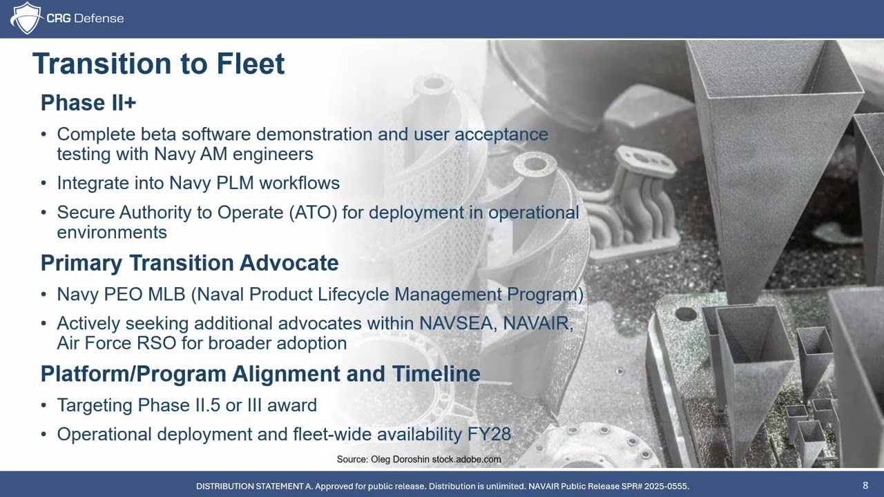 CRG Defense's Navy STP Tech Talk on Active Part Filtering for Additive Manufacturing Candidate ID