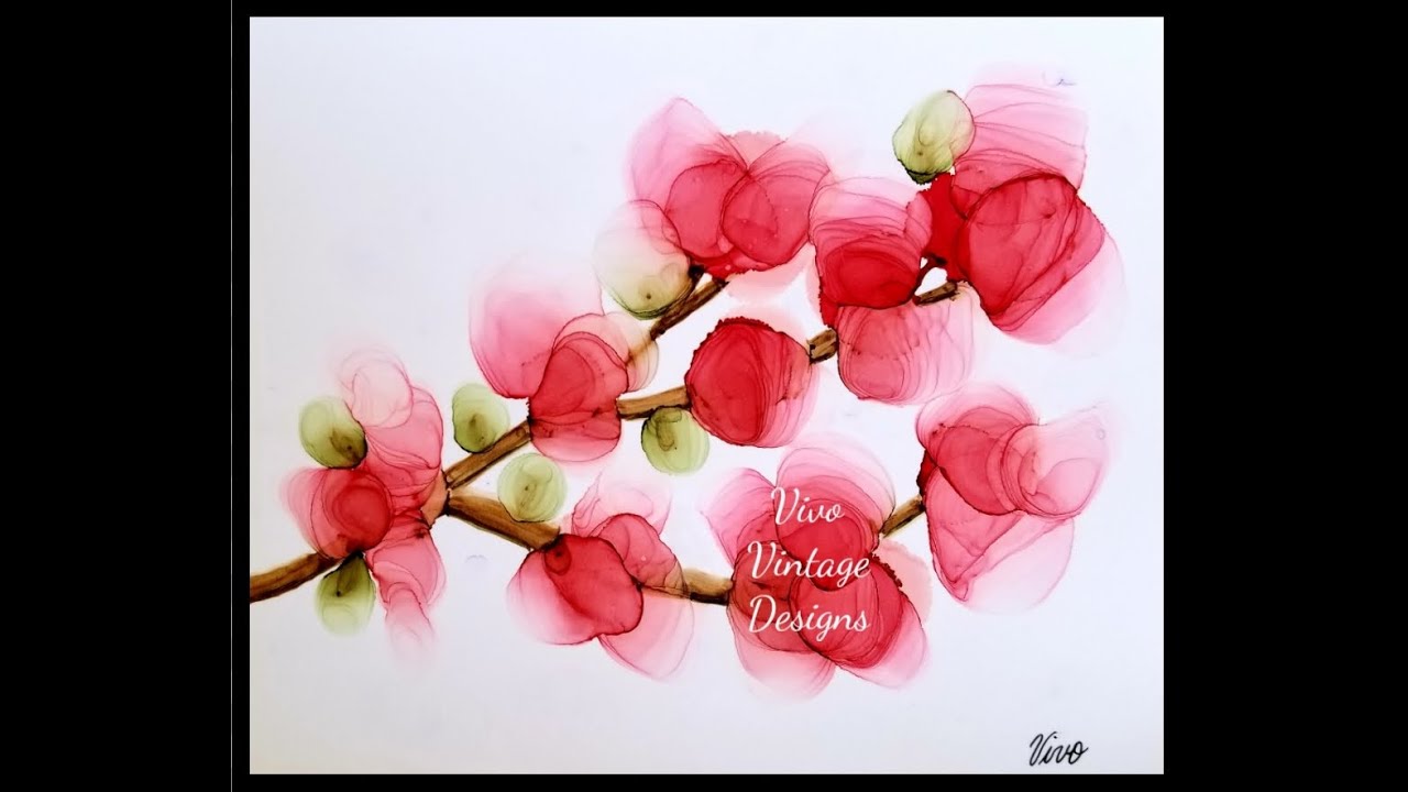 #105 tutorial on floral branch using alcohol ink