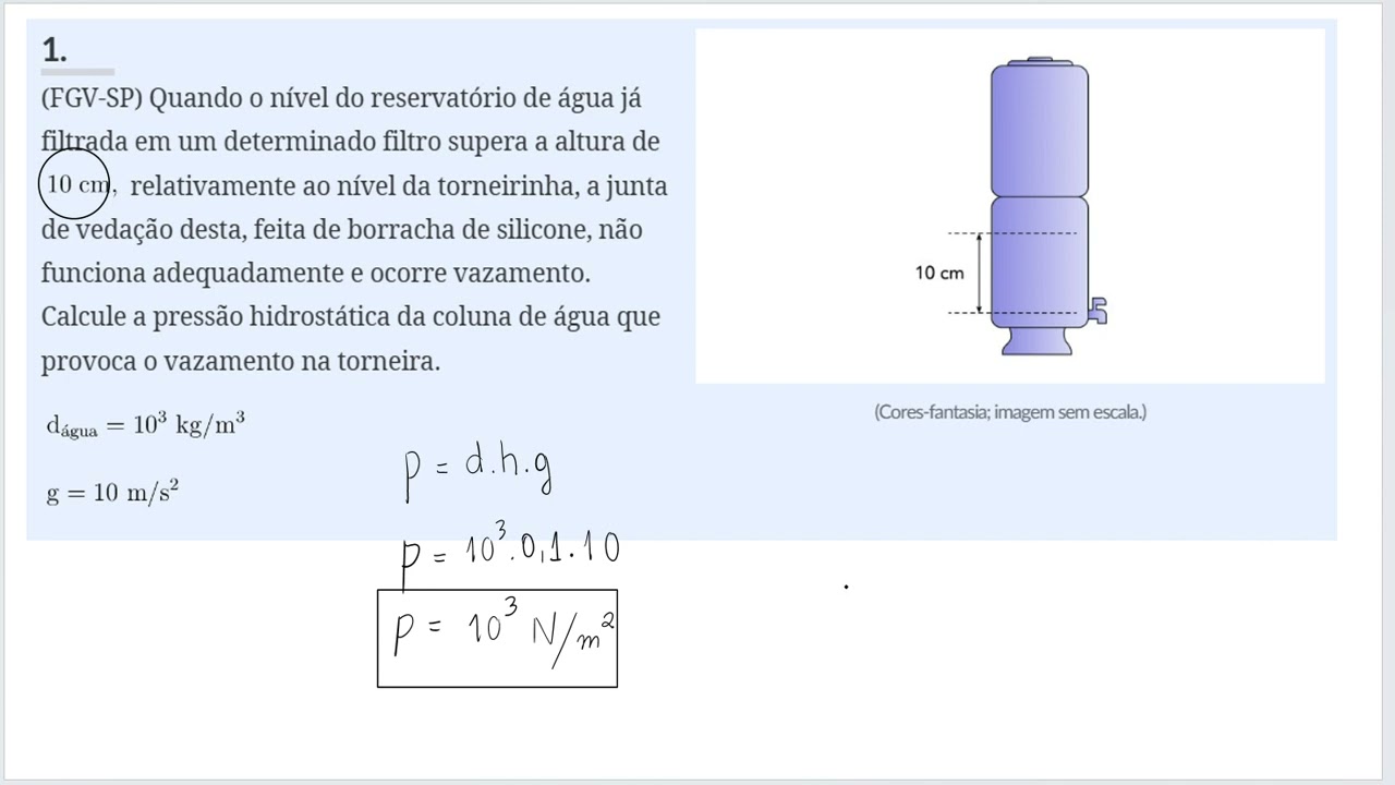 EXERCÍCIO - Hidrostática - Pressão Hidrostática - Princípio de Stevin