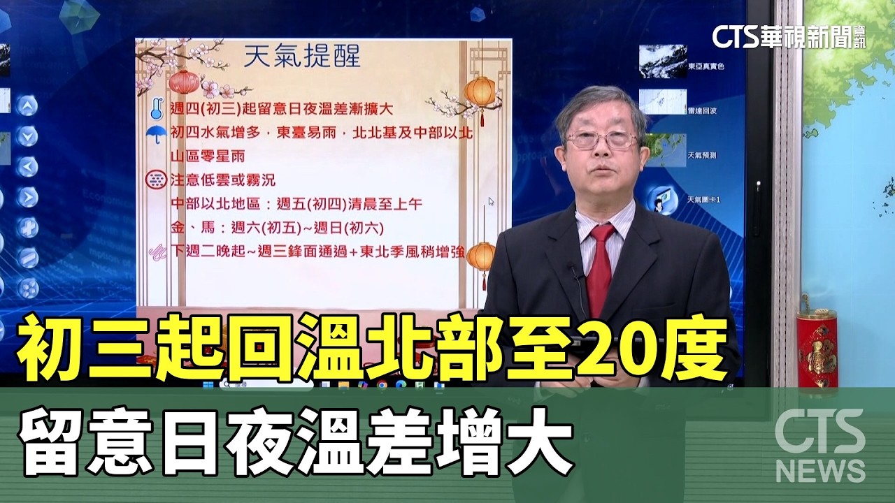 初三起回溫北部至20度　留意日夜溫差增大｜華視新聞 20260219 @CtsTw