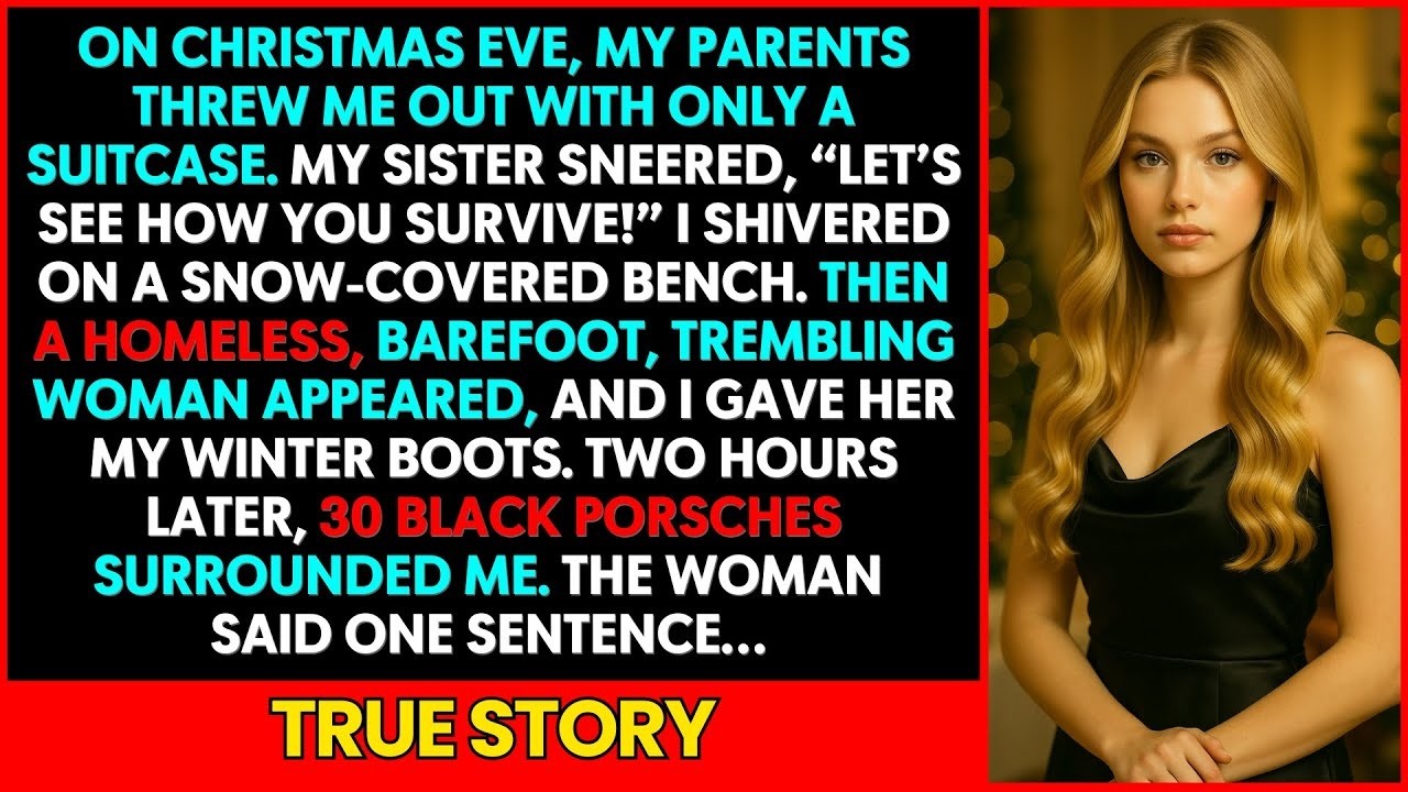 At Christmas Eve, my parents threw me out, my sister laughed, then a barefoot woman arrived…
