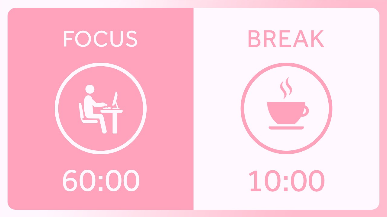 60/10 Pomodoro with Pink Noise | 2 Hour Deep Focus, Study & ADHD Support