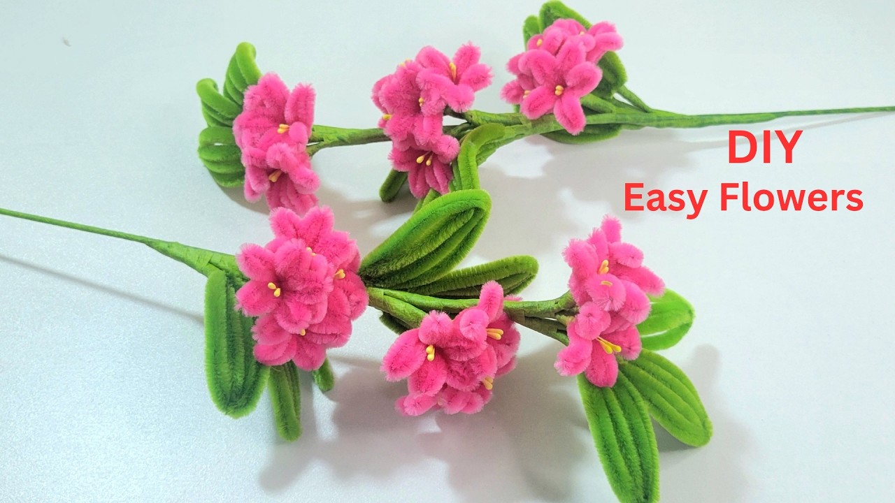 DIY Pipe Cleaner Easy to Make Beautiful Flowers 🌼 |  Red Chenille Easy Bouquet Flowers 🌼