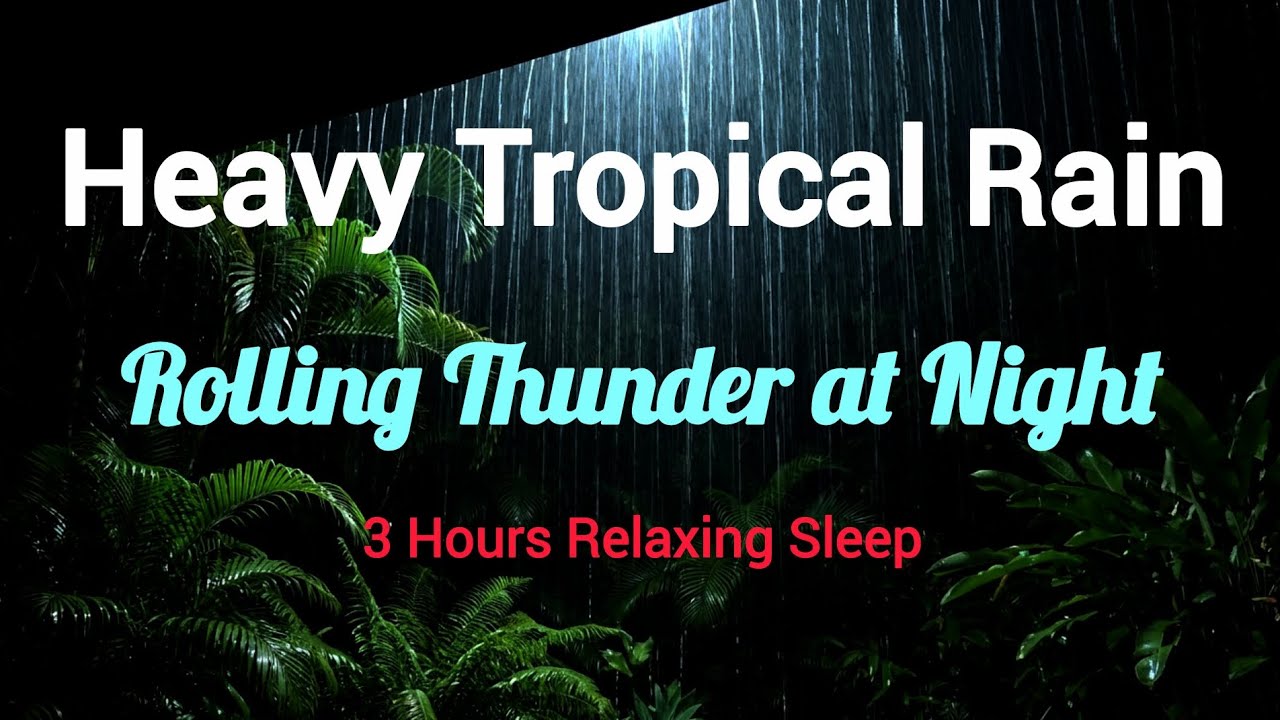 Heavy Night Rain & Thunder 🌧️⛈️ Tropical Rainstorm Sounds for Deep Sleep & Relaxation