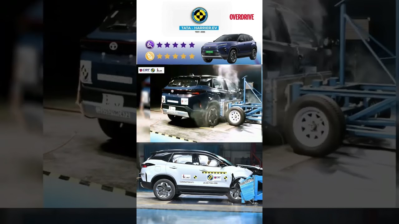 Tata Harrier.ev Scores ⭐⭐⭐⭐⭐ In Bharat NCAP Crash Test #overdrive #harrierev #nexonev #harrier