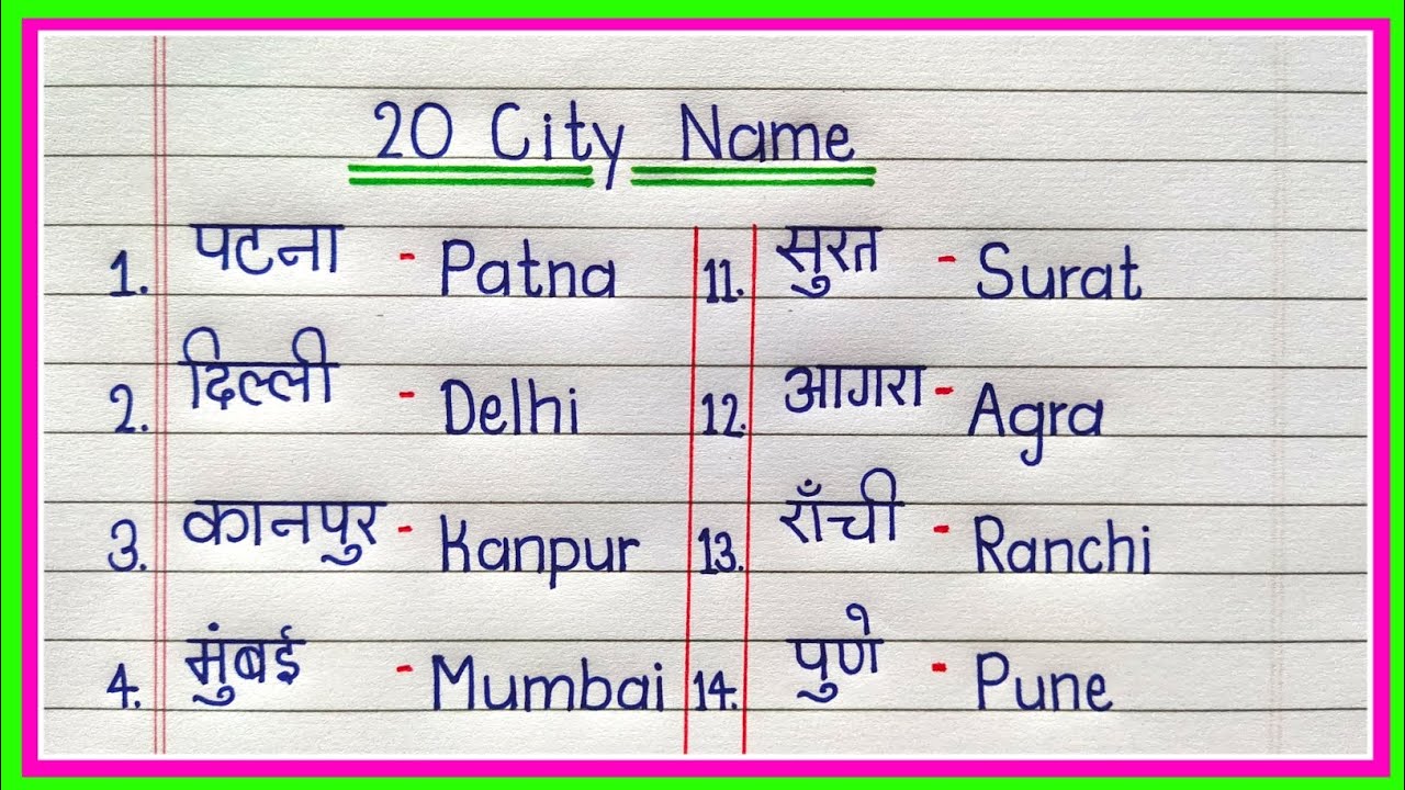 20 City Name in Hindi and English | शहरों के नाम | City Names in India | shaharon ke naam/City Name