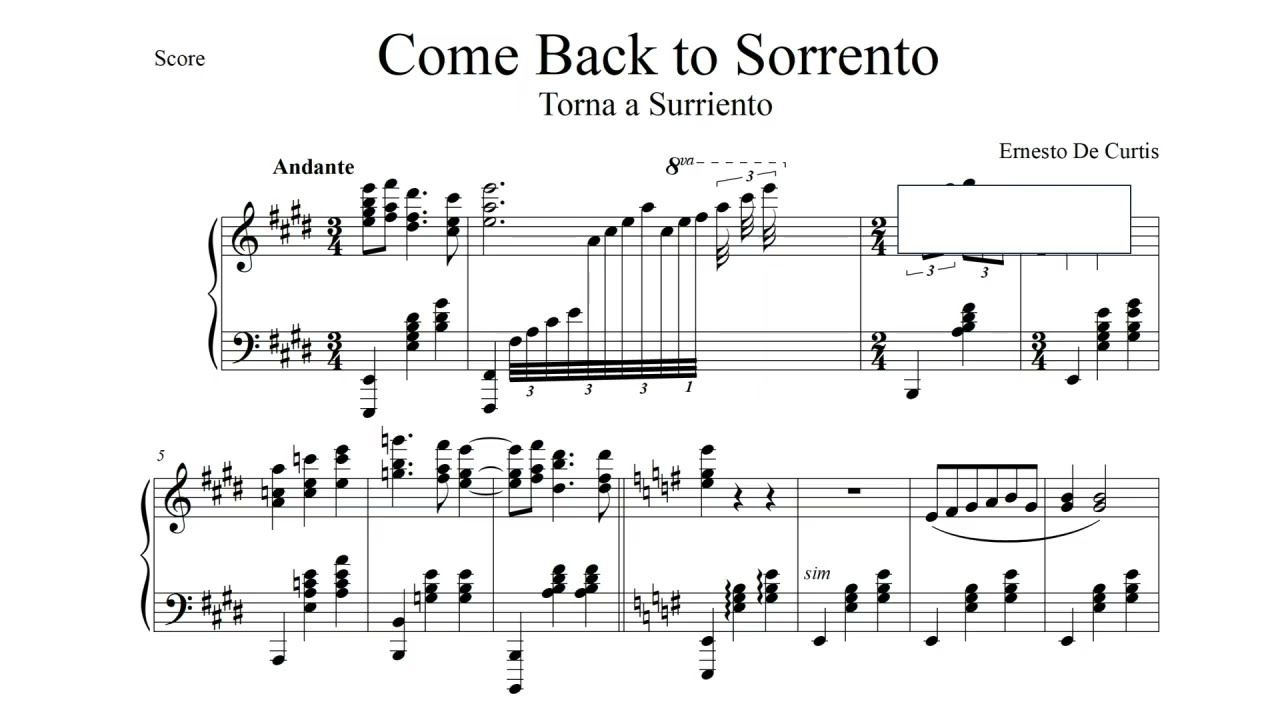 Come Back to Sorrento - Torna a Surriento Piano Sheet