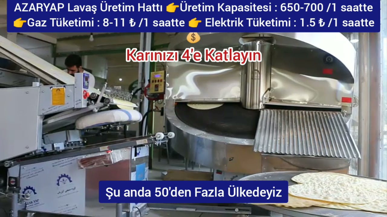 Azaryap Lavaş Üretim Hattı fırın +Yuvarlak ve ova Hamur Açma Makinesi خطوط نان لواش آذریاپ ترکیه