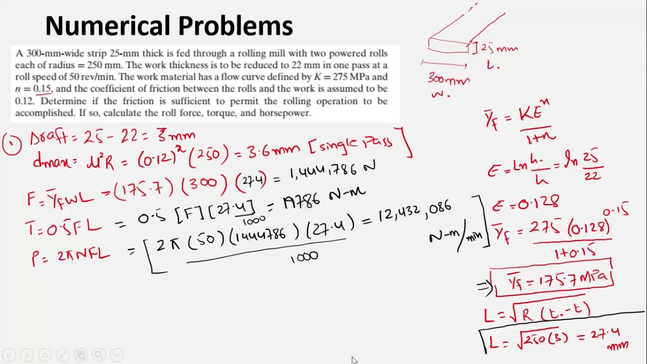 Rolling operation-Numerical Problems