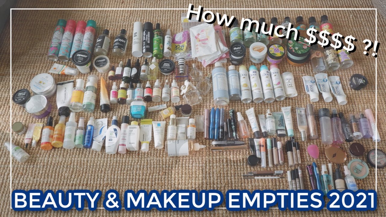 BEAUTY & MAKEUP EMPTIES 2021 // All the products I used up in a year & how much money did it cost?!!