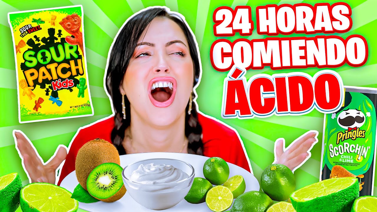 24 HORAS COMIENDO &Aacute;CIDO 😱 RETO 1 Dia Comiendo por SABORES Sandra Cires Art 🔥 Eating Sour Food