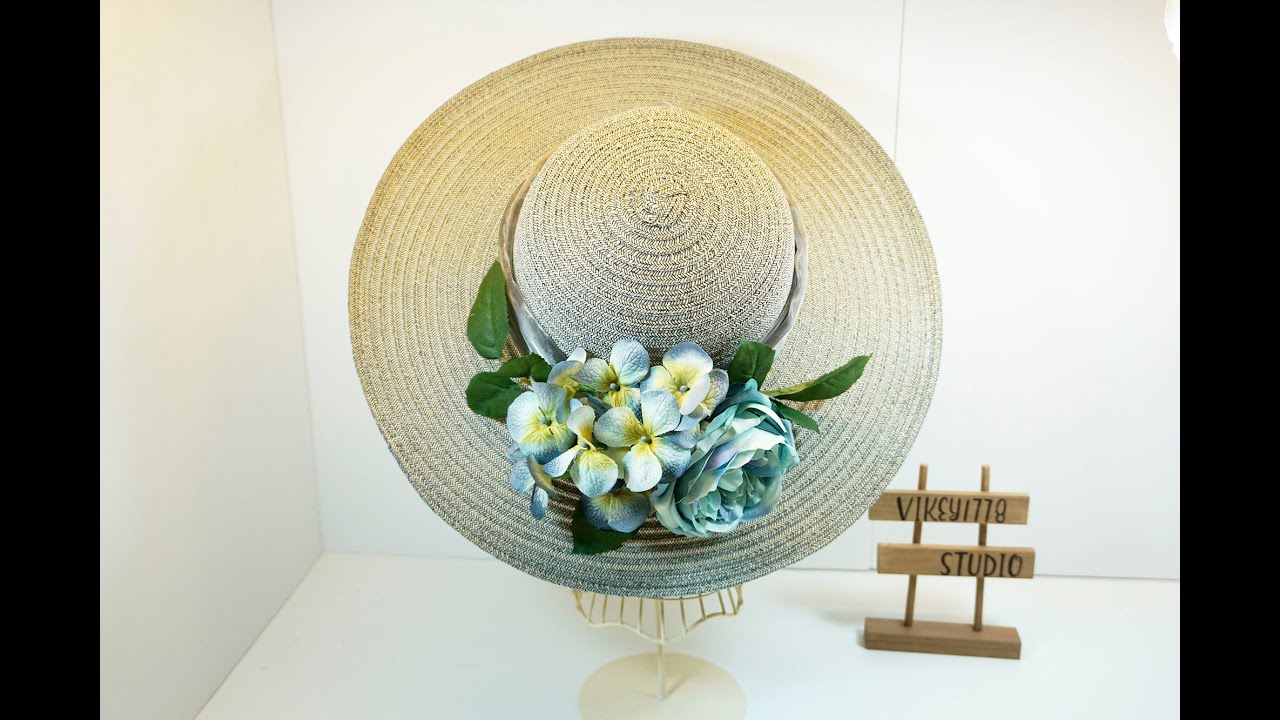 How to transform a straw hat，DIY Straw hat decoration , Flowers straw hat