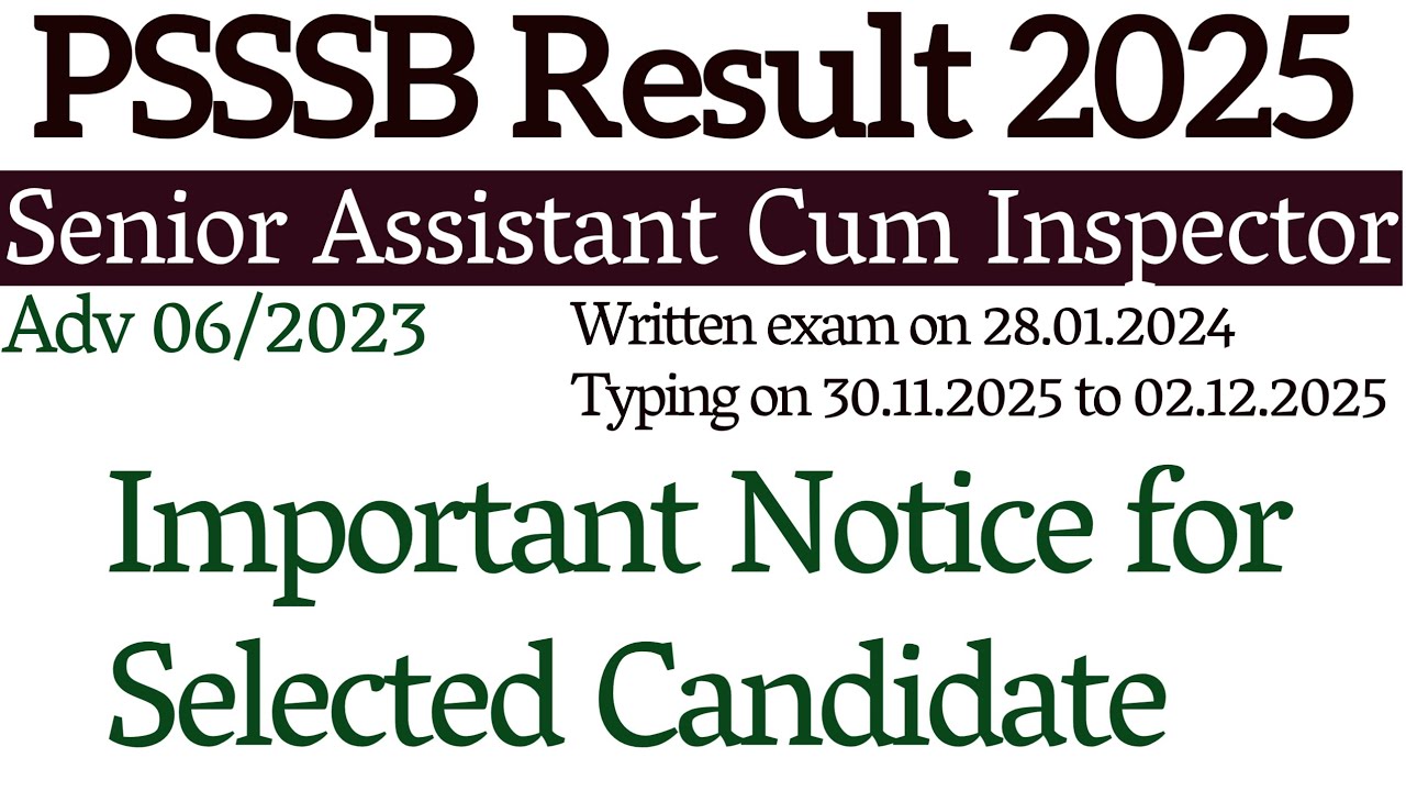 Senior assistant result 2025 | Psssb latest result 2025 | Psssb senior assistant cum Inspector 6/23