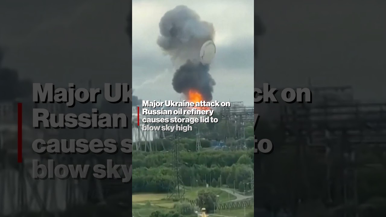 Major Ukraine Attack on Russian Oil Refinery Causes Storage Lid to BLOW Sky High #shorts