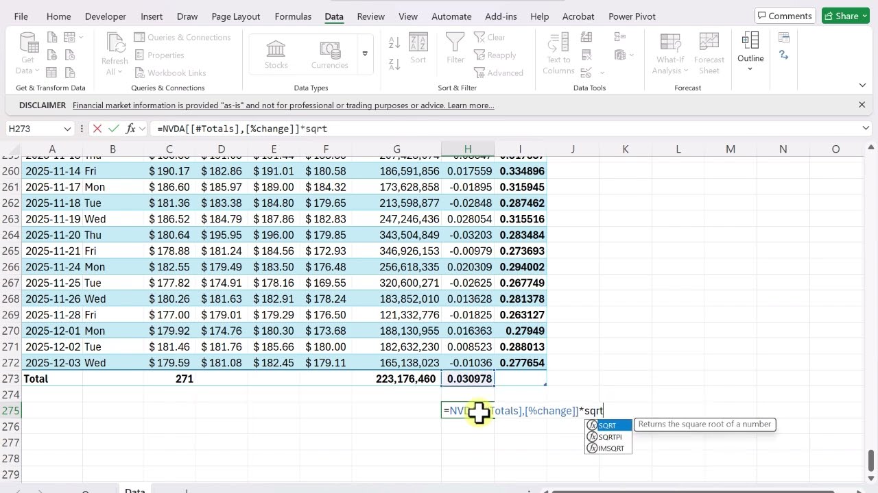 Расширенные возможности Excel: структурированные ссылки, журналы доходности и волатильность.
