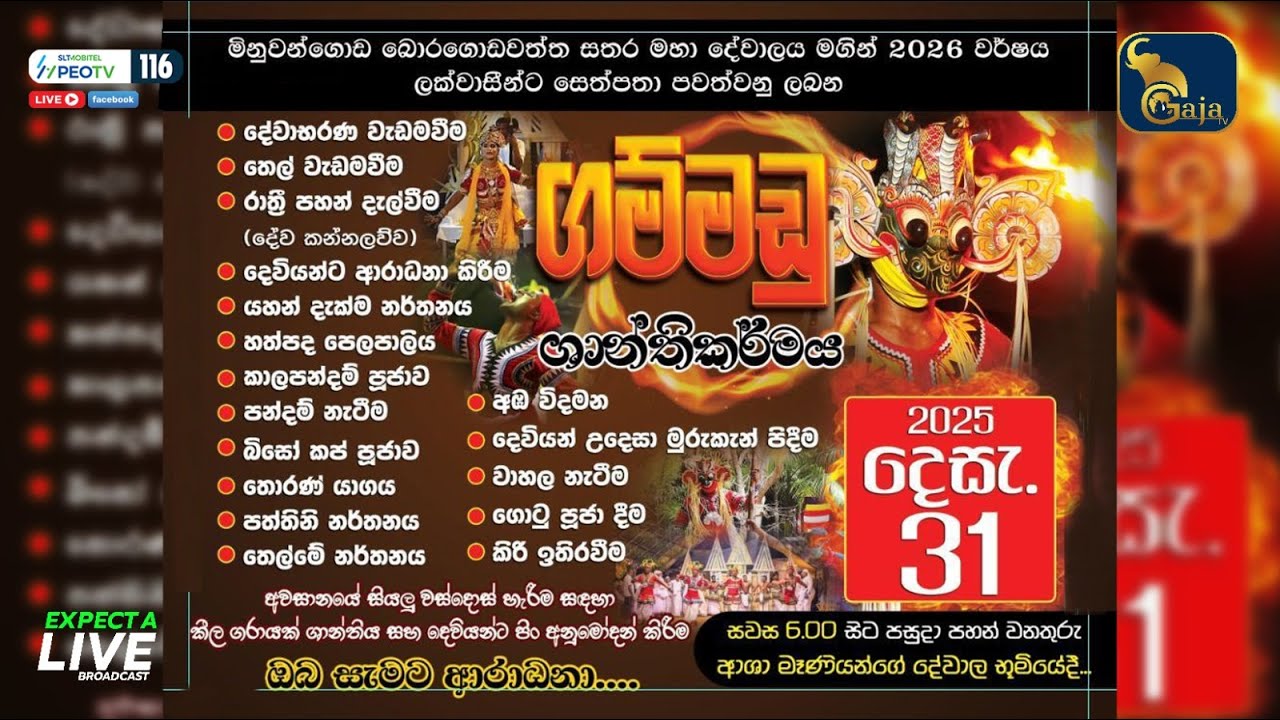 🔴 LIVE | මිනුවන්ගොඩ බොරගොඩවත්ත සතර මහා දේවාලයේ ගම්මඩු ශාන්තිකර්මය  | 2025-12-311