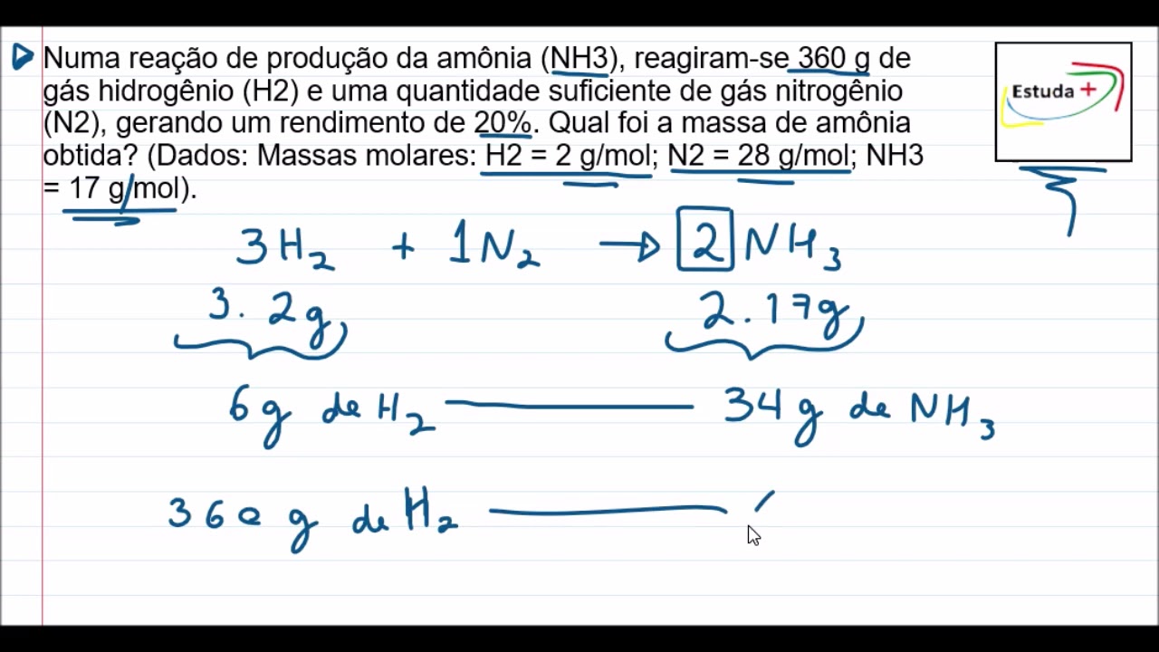 RENDIMENTO EM UMA REAÇÃO QUÍMICA / CÁLCULO ESTEQUIOMÉTRICO