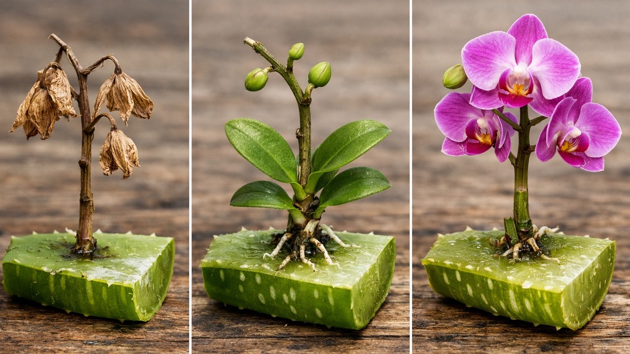 Insert a wilted orchid stem into aloe vera! What will happen?
