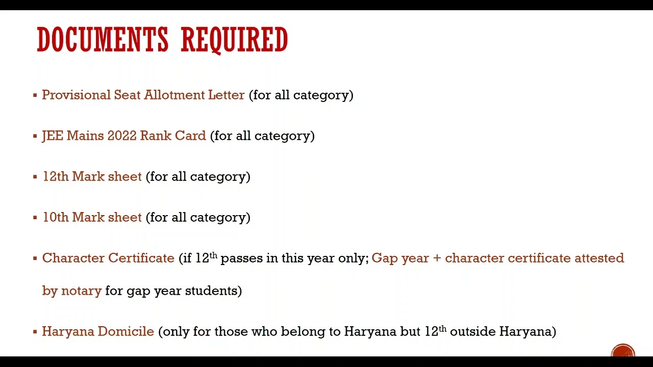 Documents Required during Physical Reporting of HSTES B.E/B.Tech Counselling 2022-23