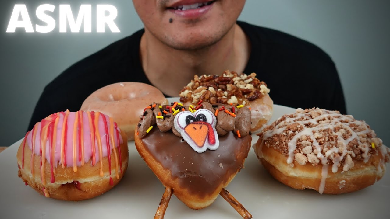 ASMR | Krispy Kreme Thanksgiving Donuts ~ Pecan Pie + Apple Pie + Cranberry Orange | The Hangry Mole