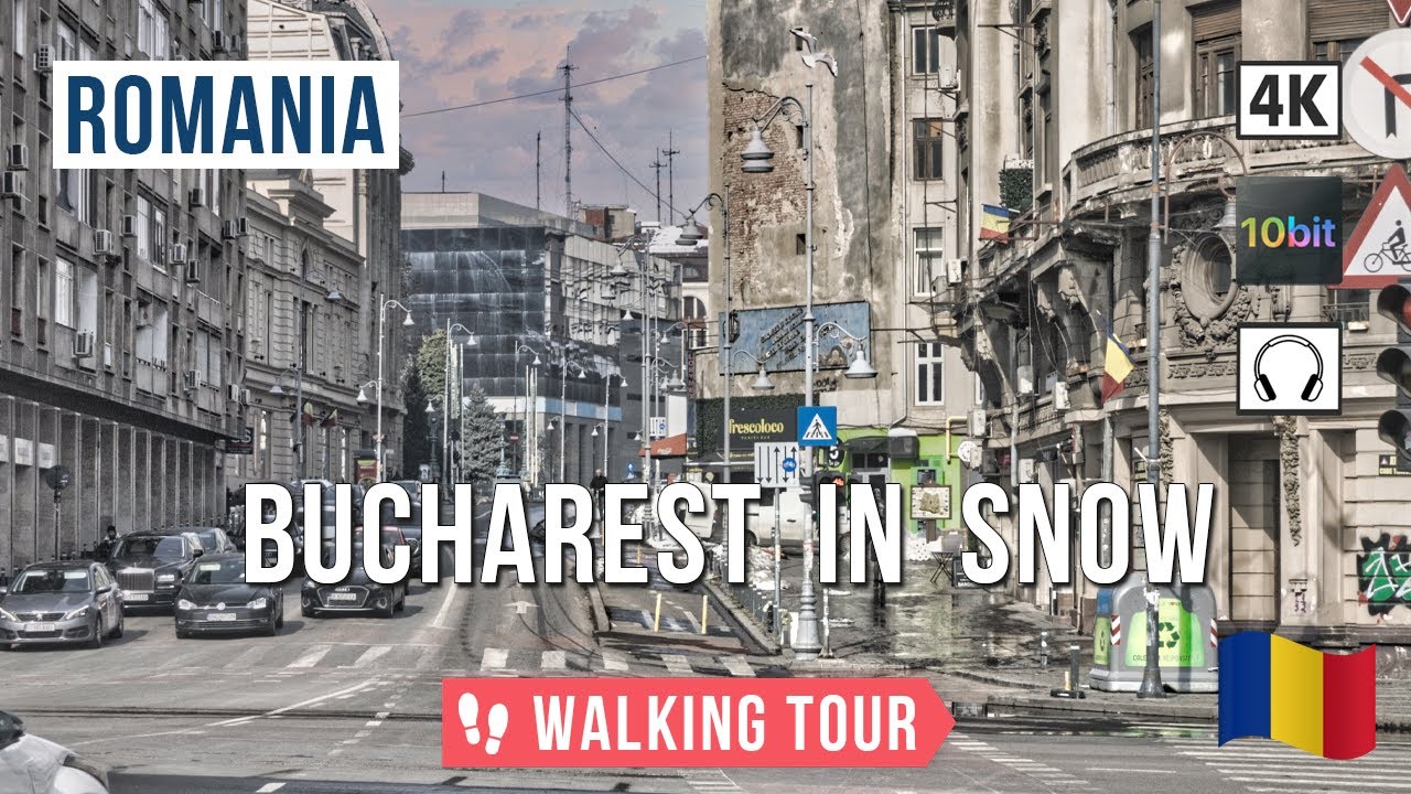 Zimowy spacer po Bukareszcie ❄️ Strada Lipscani w świeżym śniegu | 4K Miejska atmosfera 🚶&zwj;♂️🎧