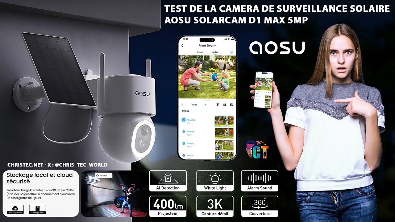 ➡️Test de la surprenante caméra solaire et rotative AOSU SolarCam D1 Max avec détection IA.