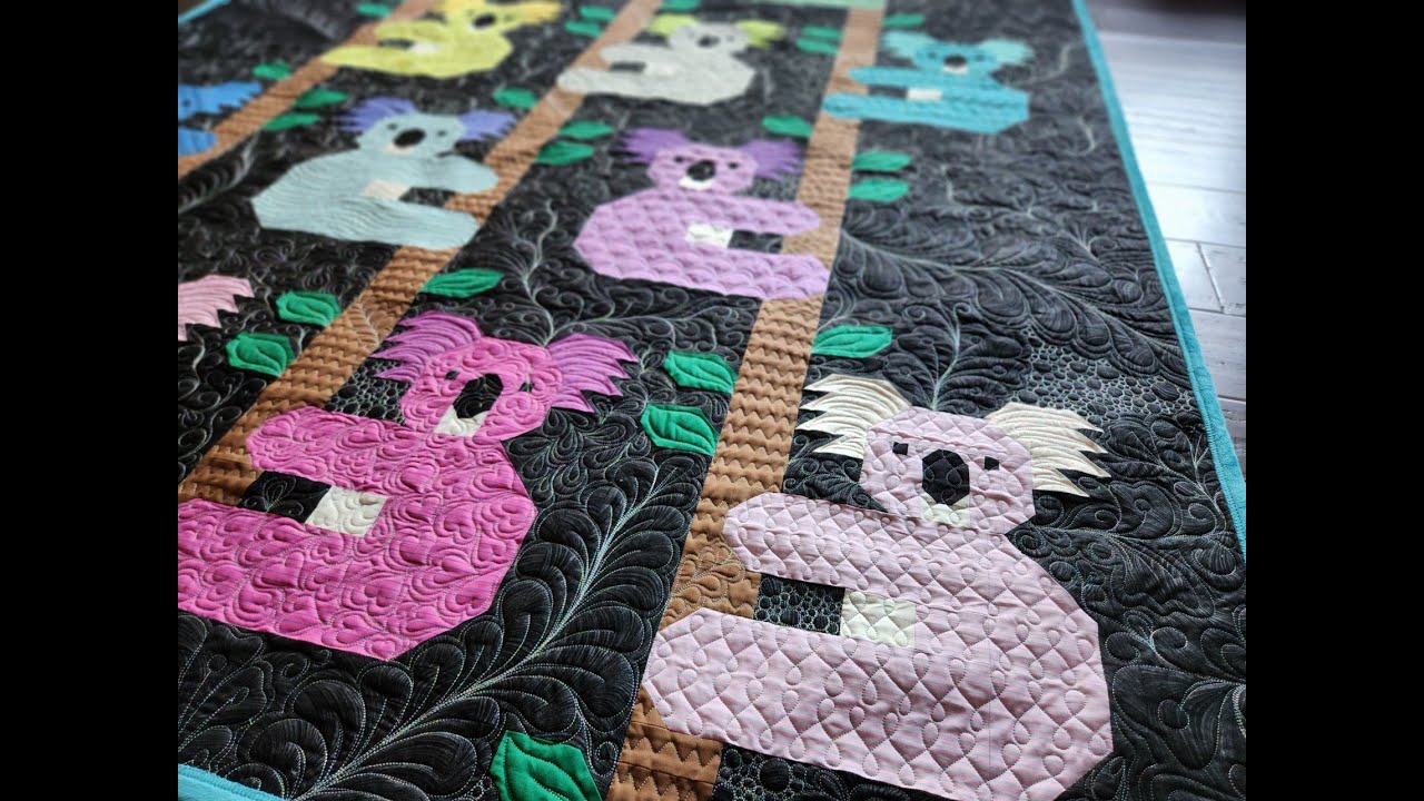 Koalas Quilt Free Motion Quilting Close-ups and Swirly Vine Quilting Demo