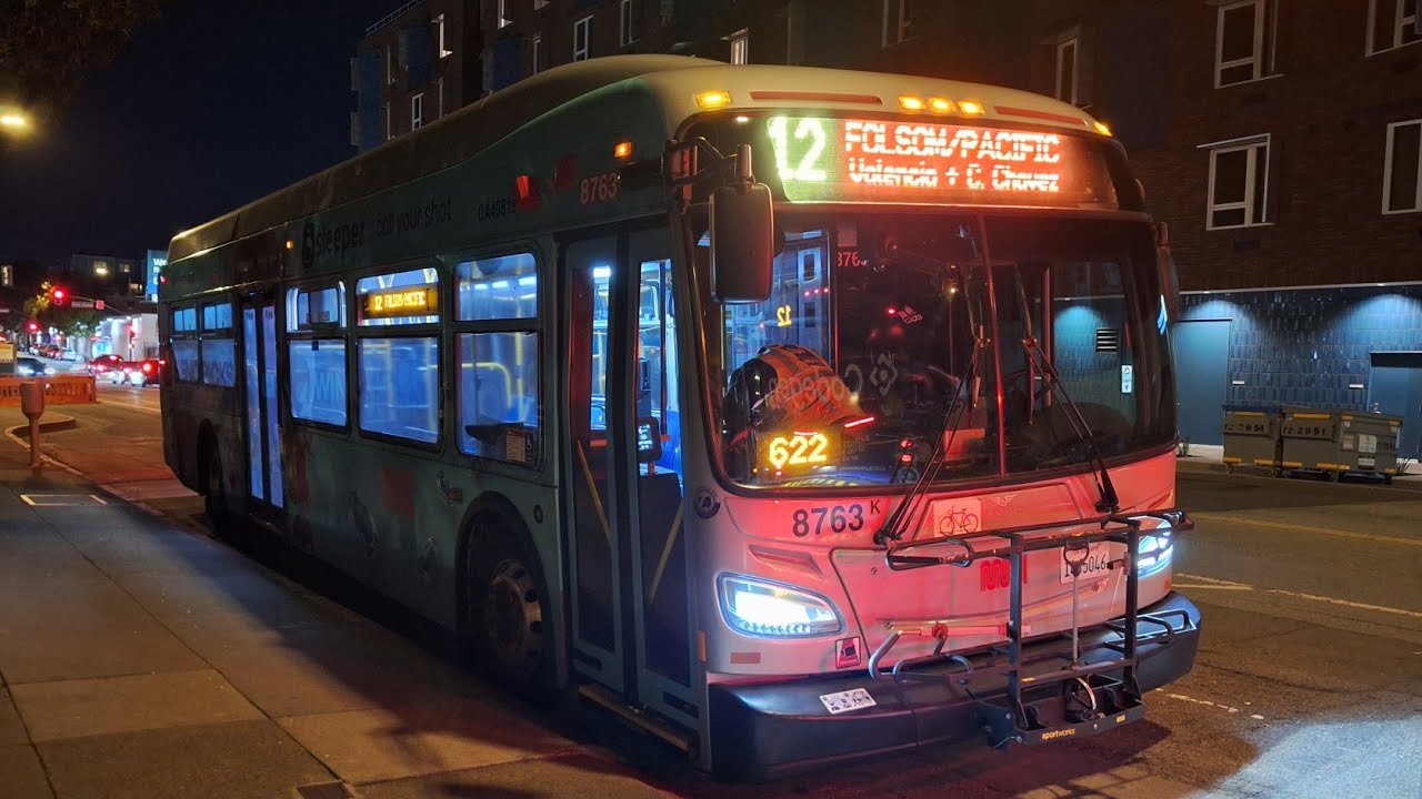 SF Muni: 2017 New Flyer XDE40 #8763 on 12 Folsom/Pacific (Night Ride!)
