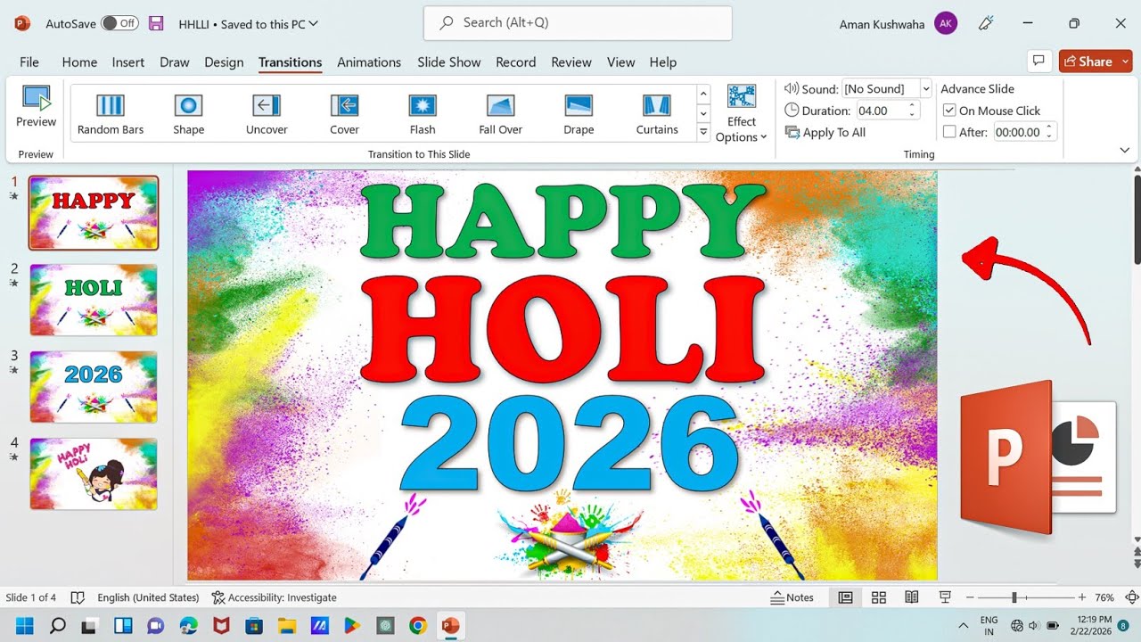 Happy Holi Presentation In MS Powerpoint | How To Make Happy Holi Powerpoint Animation | Happy Holi