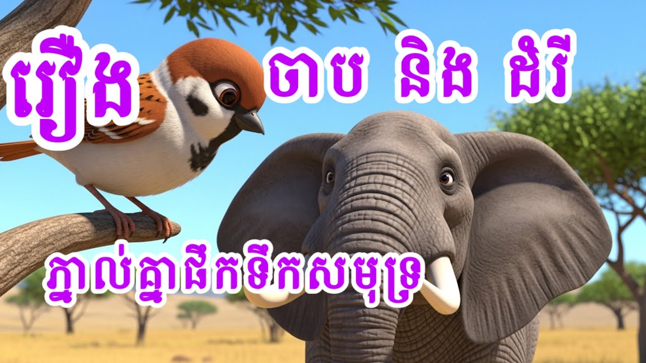 រឿង ចាបនិងដំរីភ្នាល់គ្នាផឹកទឹកសមុទ្រ