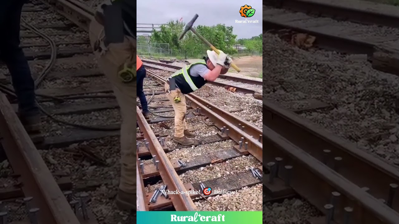 Railroad Spike SMASH! 🔨 These Guys Got Hammer SKILLZ! #railway #constructionfun #hardcore #work