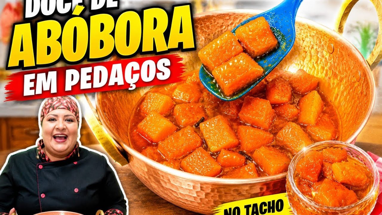Doce de ab&oacute;bora em peda&ccedil;os no tacho de cobre da metal arte cobre