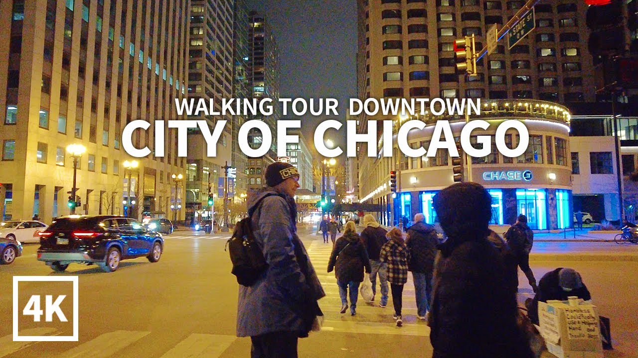 [Full Version] CHICAGO - Evening Walk Wabash Ave, Rush St, Dearborn St, Wacker Drive, State Street