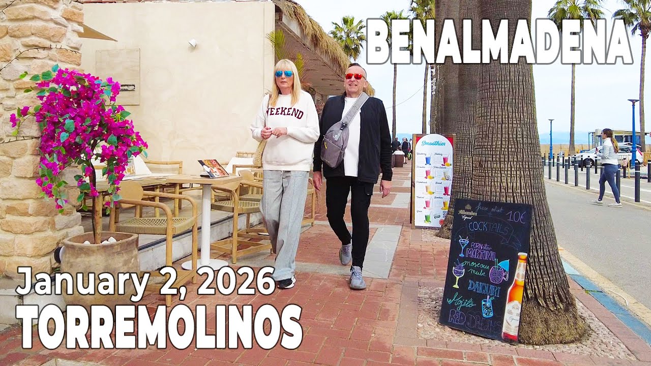 Benalmadena Torremolinos January 2, 2026 Promenade Walk Malaga Costa del Sol Spain [4K]