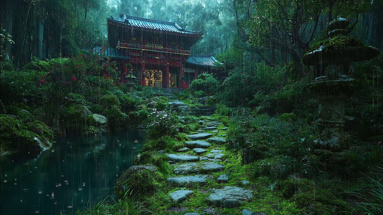 Bask in The Gentle Embrace of Rain In Japanese Forest Temple 🍀 Improve Sleep Patterns with Rain