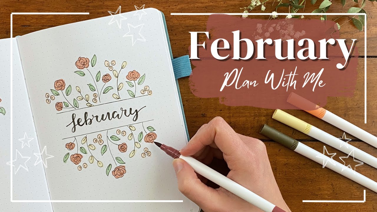 PLAN WITH ME!🌹| February Bullet Journal Set Up | Simple Rose Theme