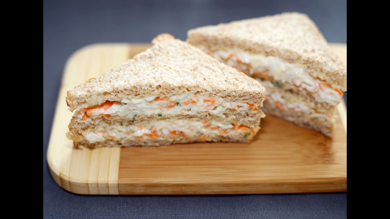 แซนด์วิชปูอัดแบบไส้ทะลัก - Crab Stick Sandwich Recipe