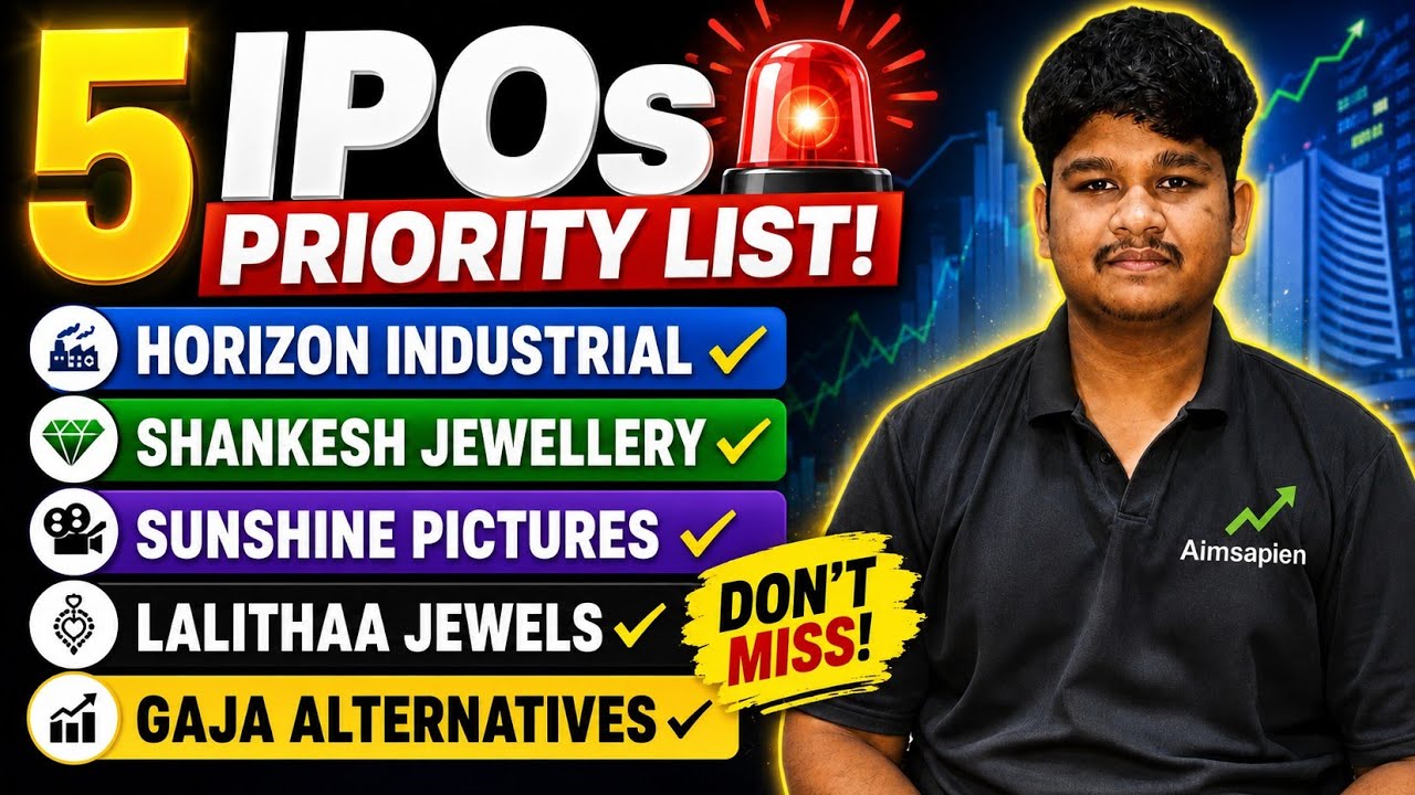 All 5 IPOs Priority List | Lalithaa Jewellery | Sunshine Pictures | Gaja Alternatives | Aimsapien 