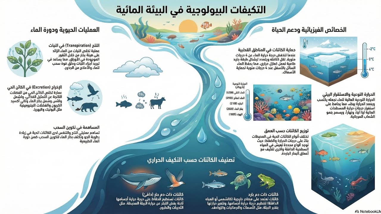 التكيفات الحيوية المائية - الصف الأول الثانوي 