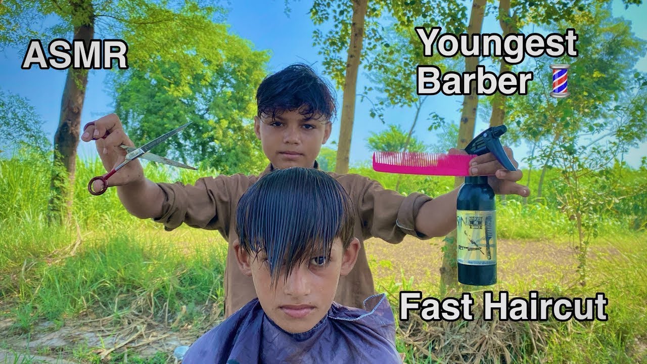 ASMR youngest Barber 💈 In the world  🌍 Fast Haircut 💇‍♂️ 