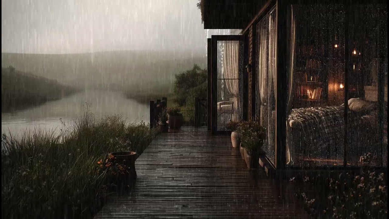 Rainfall Beside a Wooden Cabin by the Lake 🌲 | Relaxing Rain Sounds (3H)