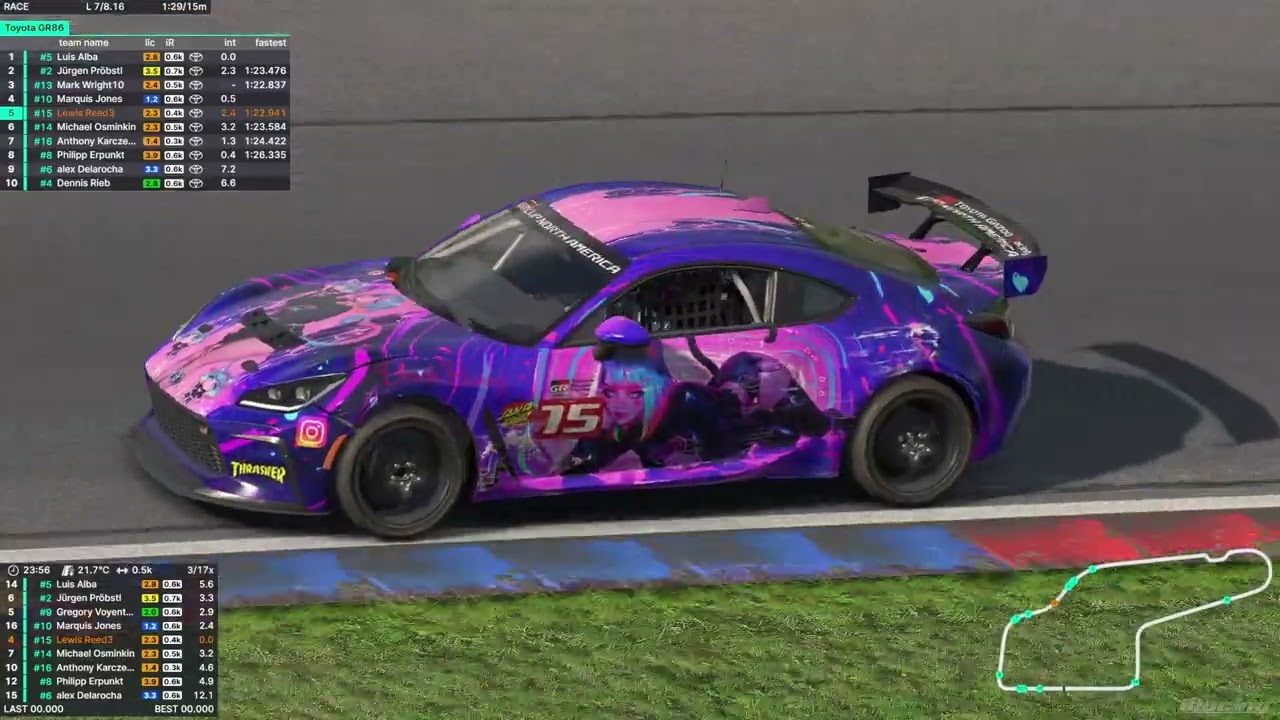 Iracing Toyota GR86 Cup Watkins Glen Int  5th Place