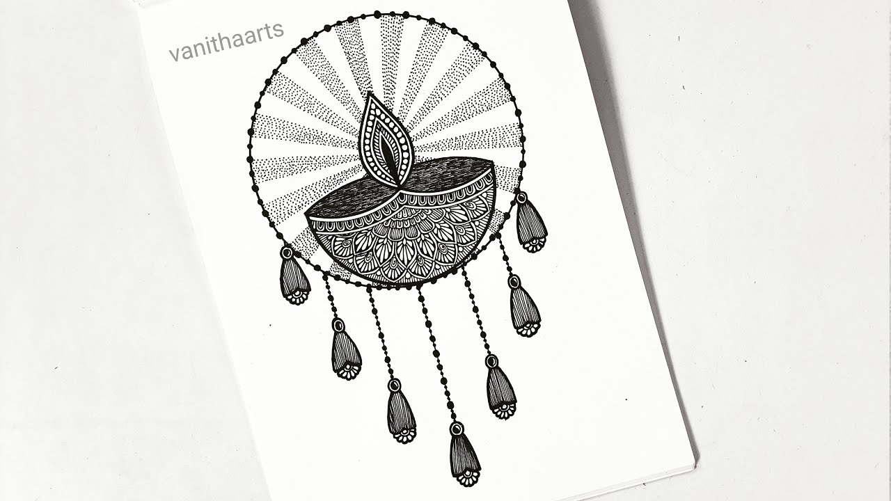 How to draw Mandala Art with Diya | Diya Mandala | Step by Step | How to draw Mandala for Beginners