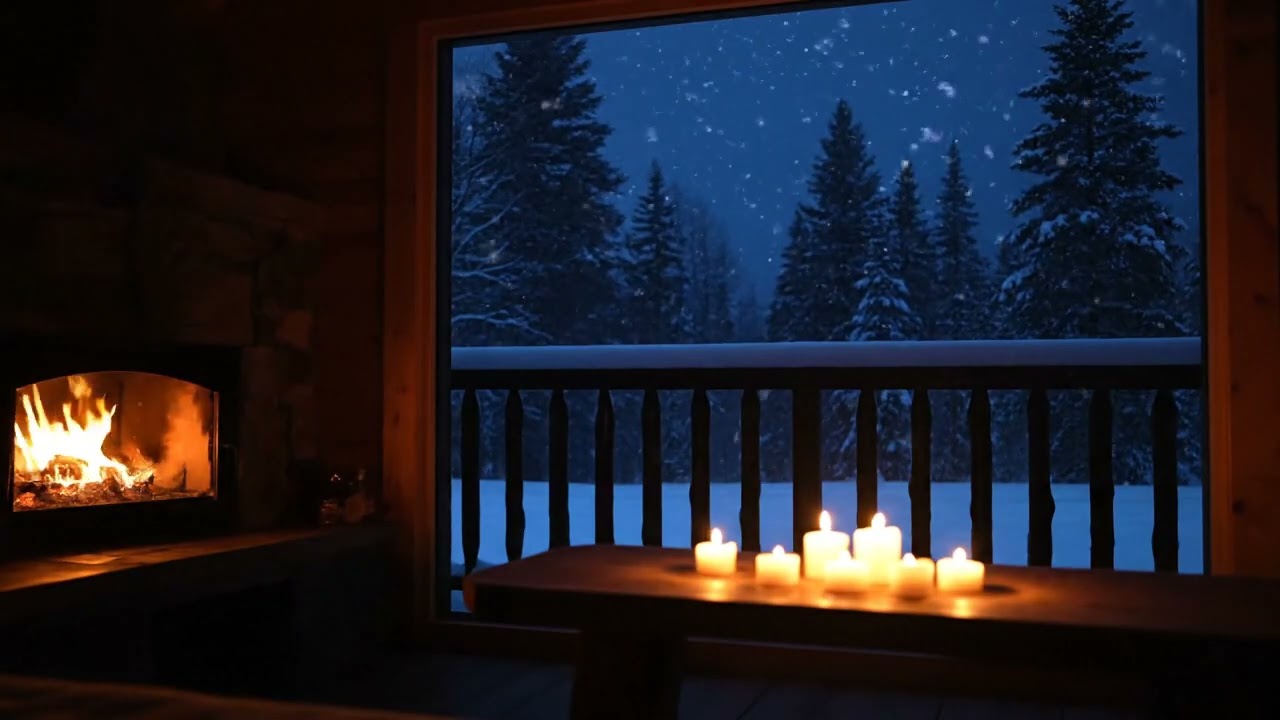 Peaceful Fireplace & Soft Jazz Music Cozy Winter Night Ambience for Sleep and Relaxation